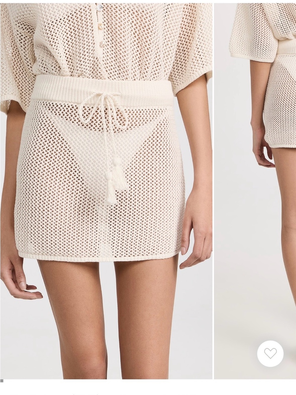 L*SPACE White Crochet Knit Swim Cover-Up Mini Skirt Tassel Drawstring Medium